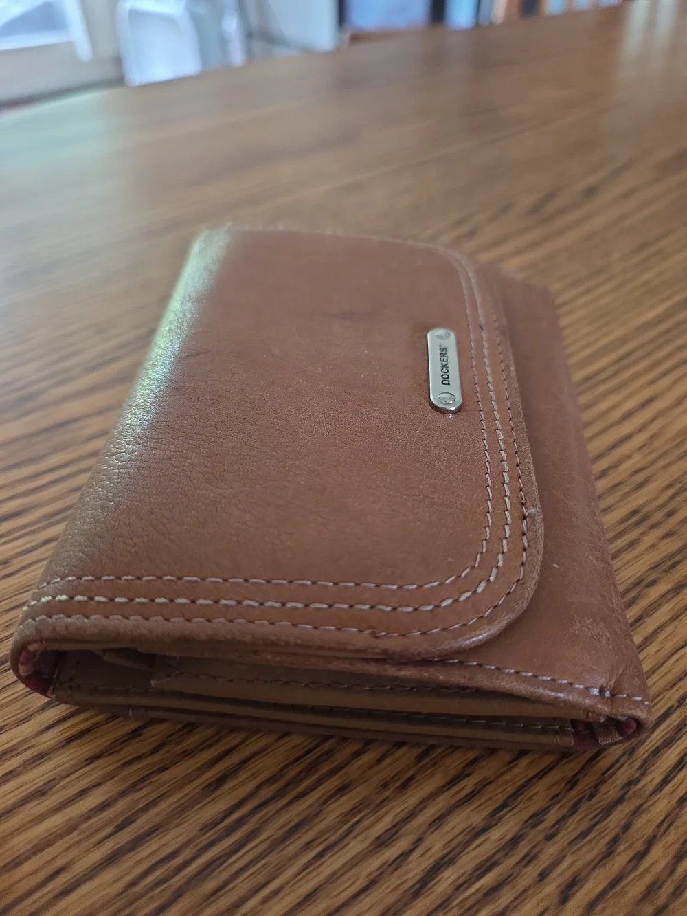 Vtg Dockers L Brown Genuine Leather Women's Trifold Organizer Credit Card Wallet